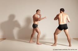 Underwear Fighting Man - Man White Moving poses Muscular Short Brown Dynamic poses Academic